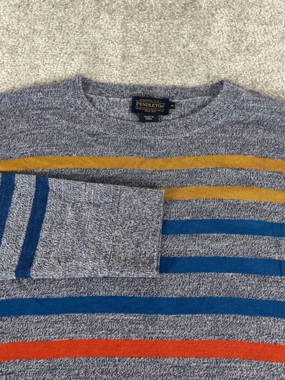Pendleton Sweater Mens Medium Merino Wool Striped Crew Neck Lightweight Thin